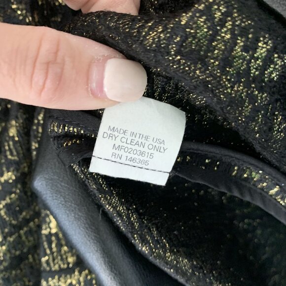 Mart Size 0 Metallic Gold Black Structured Mini Dress Lambskin Leather Trim Silk - Picture 11 of 13